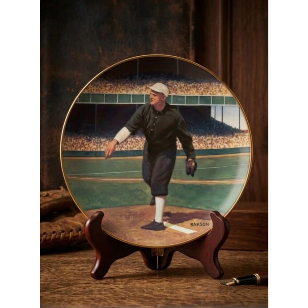 Vintage collectible porcelain plate titled "Christy Mathewson: 1905 World Series